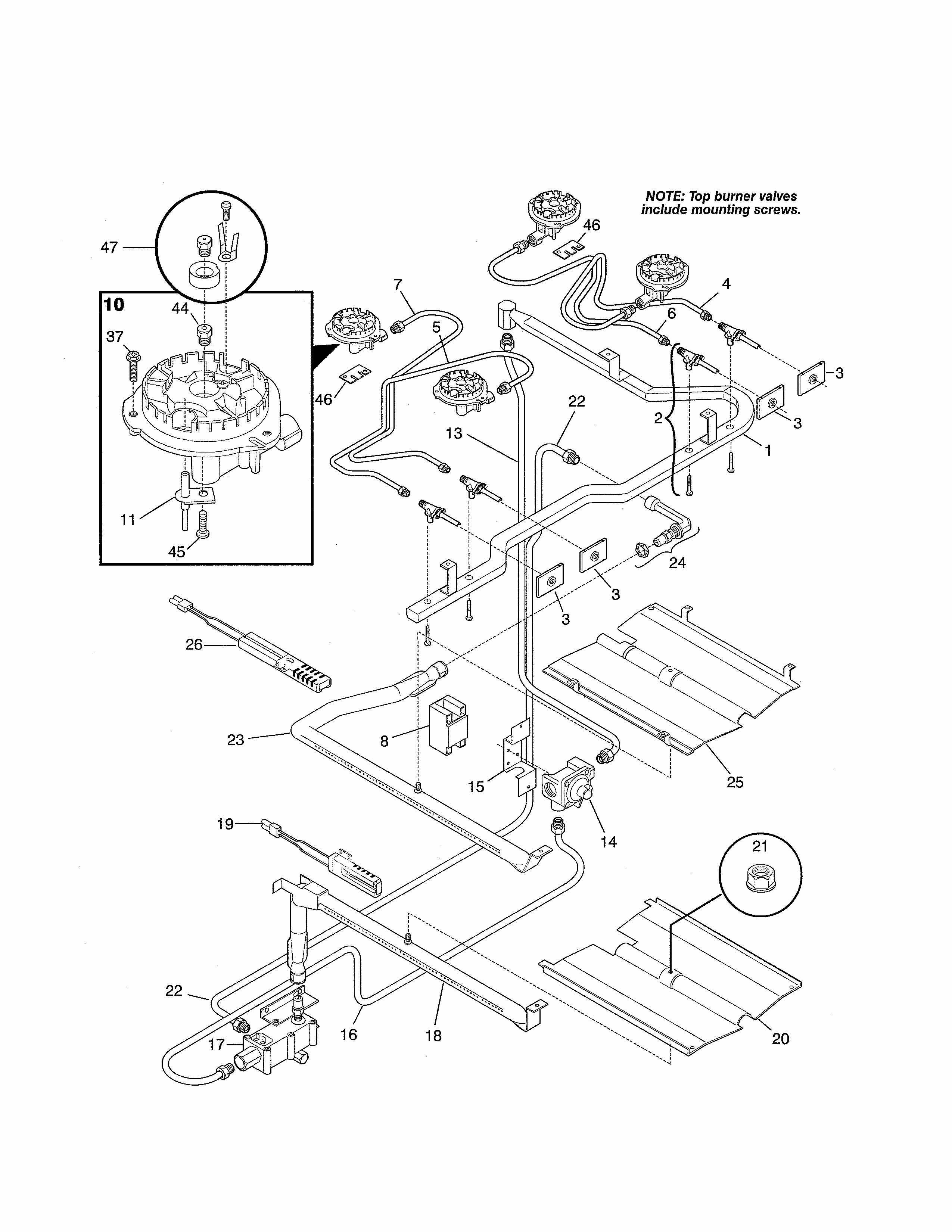 Burner Diagram and Parts List for 79077476792  Kenmore Range