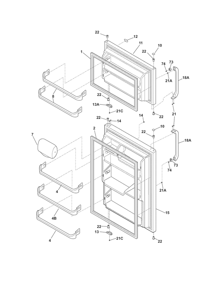 Doors Diagram and Parts List for FFTR2126PS1  Frigidaire Refrigerator