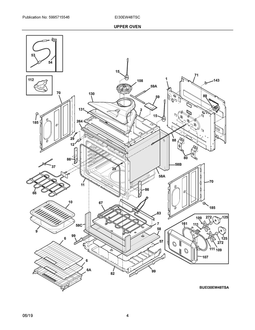 Upper Oven Diagram and Parts List for EI30EW48TSC  Frigidaire Wall Oven