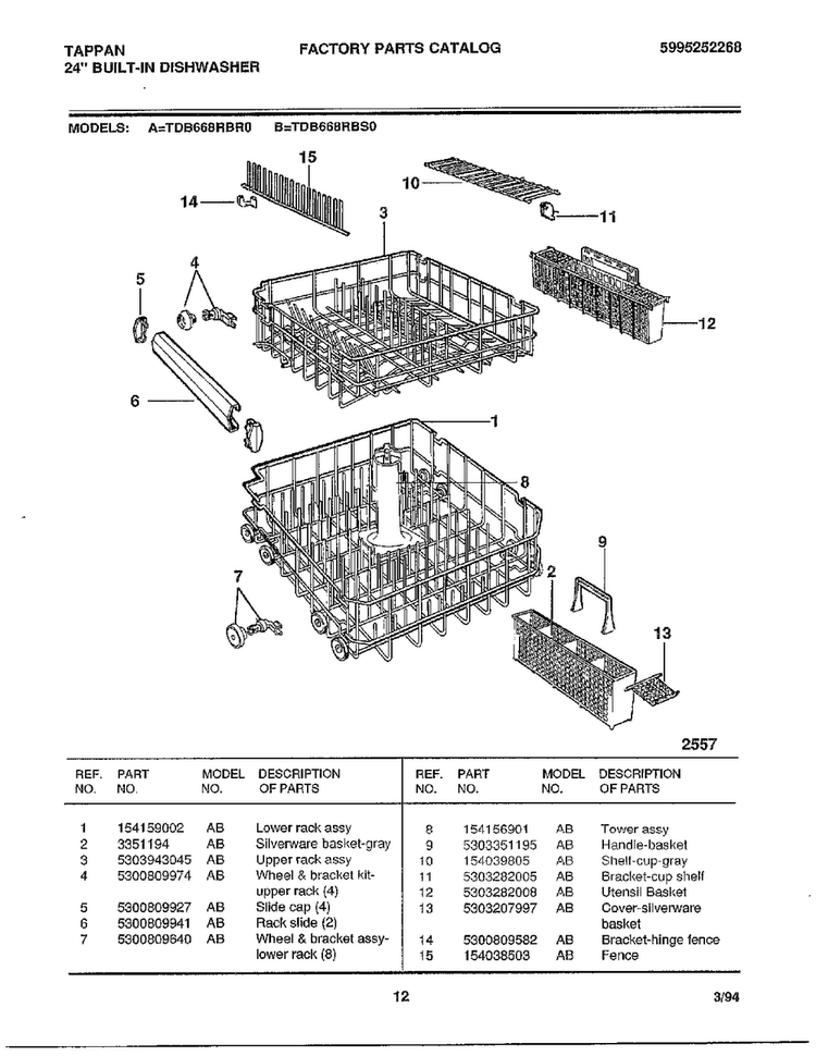 24" Built-in Dishwasher Page 12 Diagram and Parts List for 68-1085  Frigidaire Dishwasher