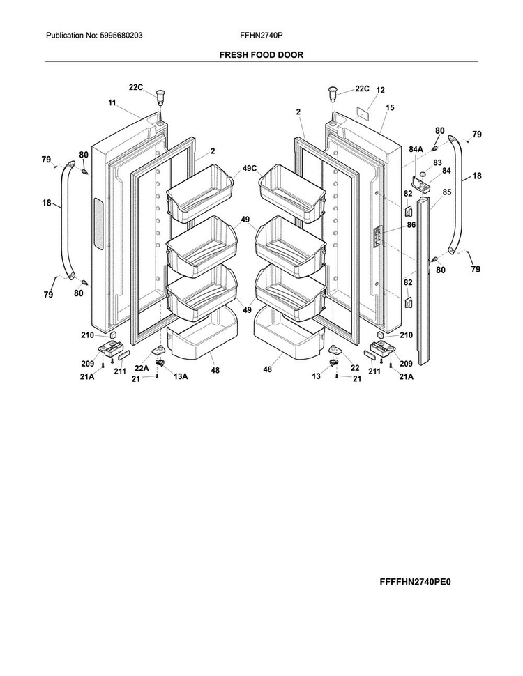 Fresh Food Doors Diagram and Parts List for FFHN2740PE8A  Frigidaire Refrigerator