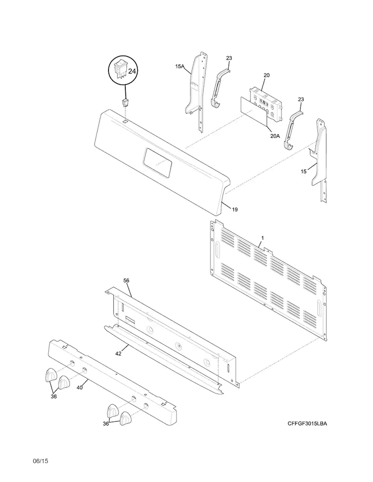 Backguard Diagram and Parts List for FFGF3017LWF  Frigidaire Range