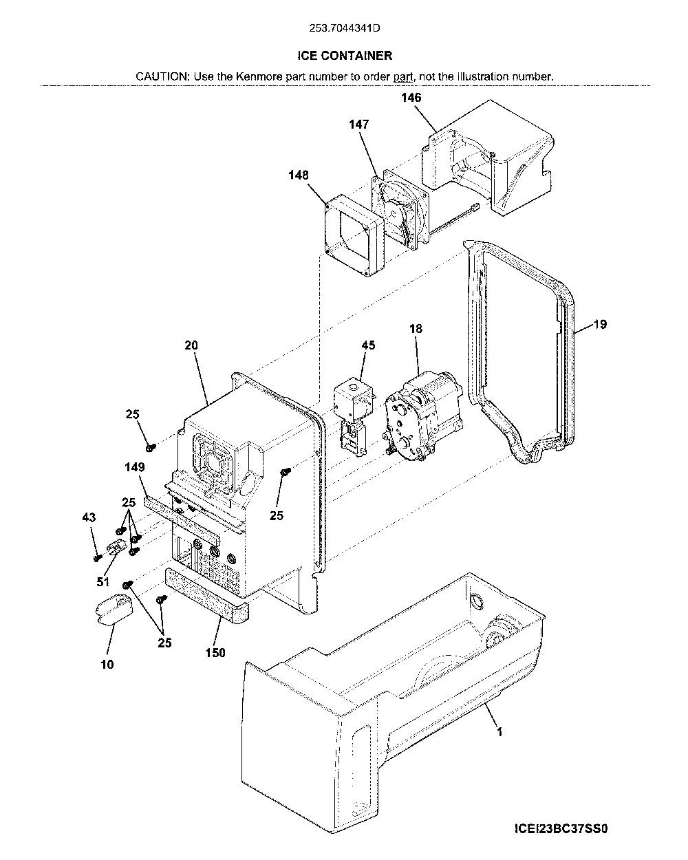 Container Diagram and Parts List for 2537044341D  Kenmore Refrigerator
