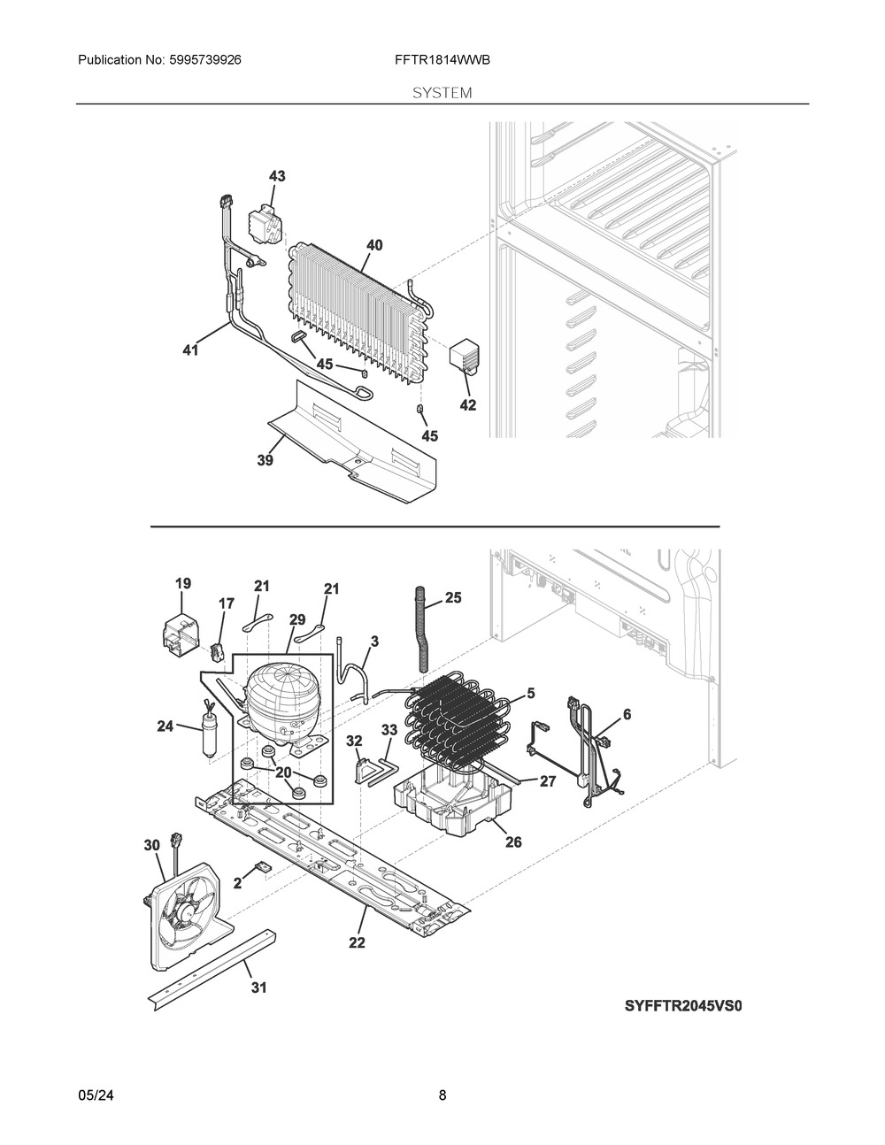 System Diagram and Parts List for FFTR1814WWB  Frigidaire Refrigerator