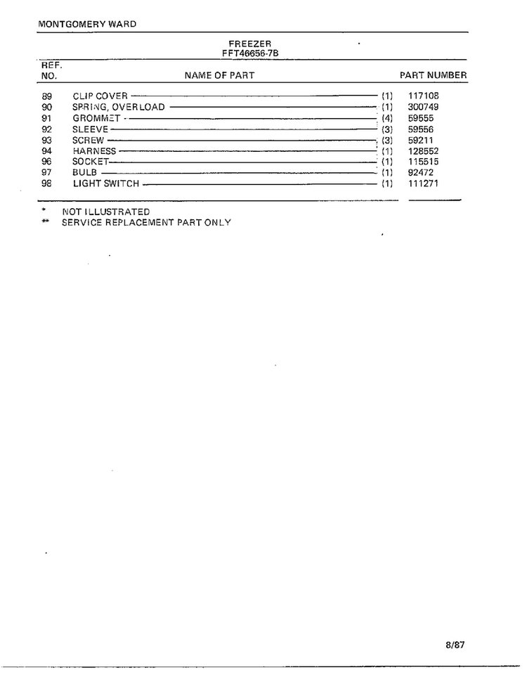 Freezer Page 5 Diagram and Parts List for 46656B-7  Frigidaire Freezer