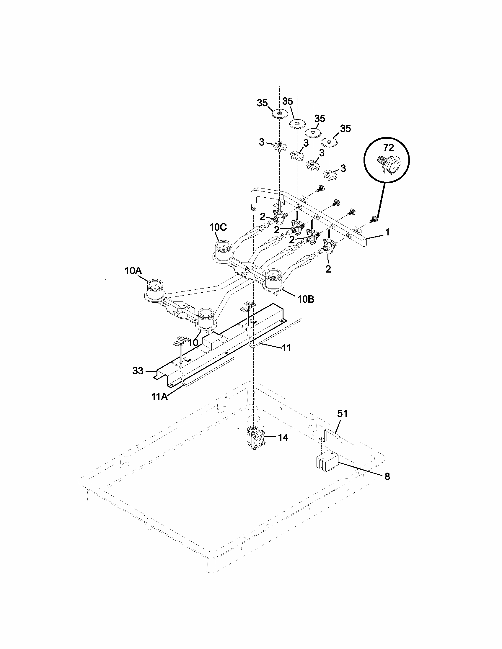 Burner Diagram and Parts List for 79032099401  Kenmore Cooktop