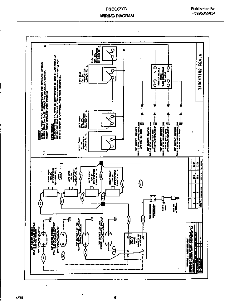 Wiring Diagram Diagram and Parts List for FGC6X7XGBA-M2-01 10/00 Frigidaire Cooktop