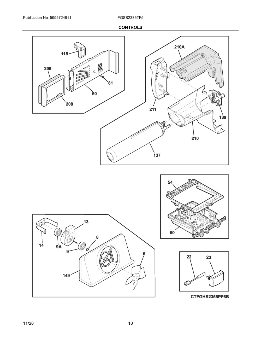Controls Diagram and Parts List for FGSS2335TF9  Frigidaire Refrigerator