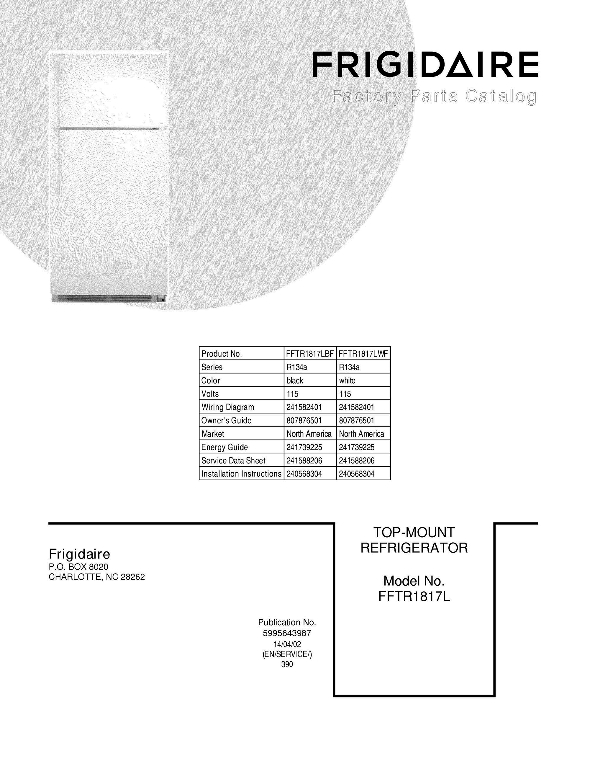 01 - COVER Diagram and Parts List for FFTR1817LBF  Frigidaire Refrigerator