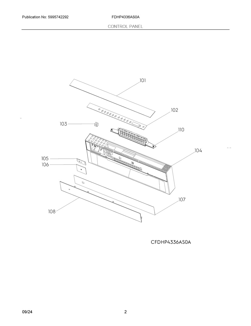 Control Panel Diagram and Parts List for FDHP4336AS0A  Frigidaire Dishwasher