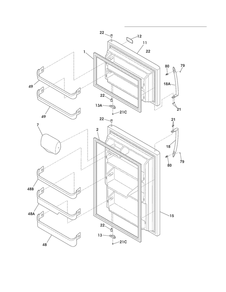 Doors Diagram and Parts List for FFHI2126LS3  Frigidaire Refrigerator