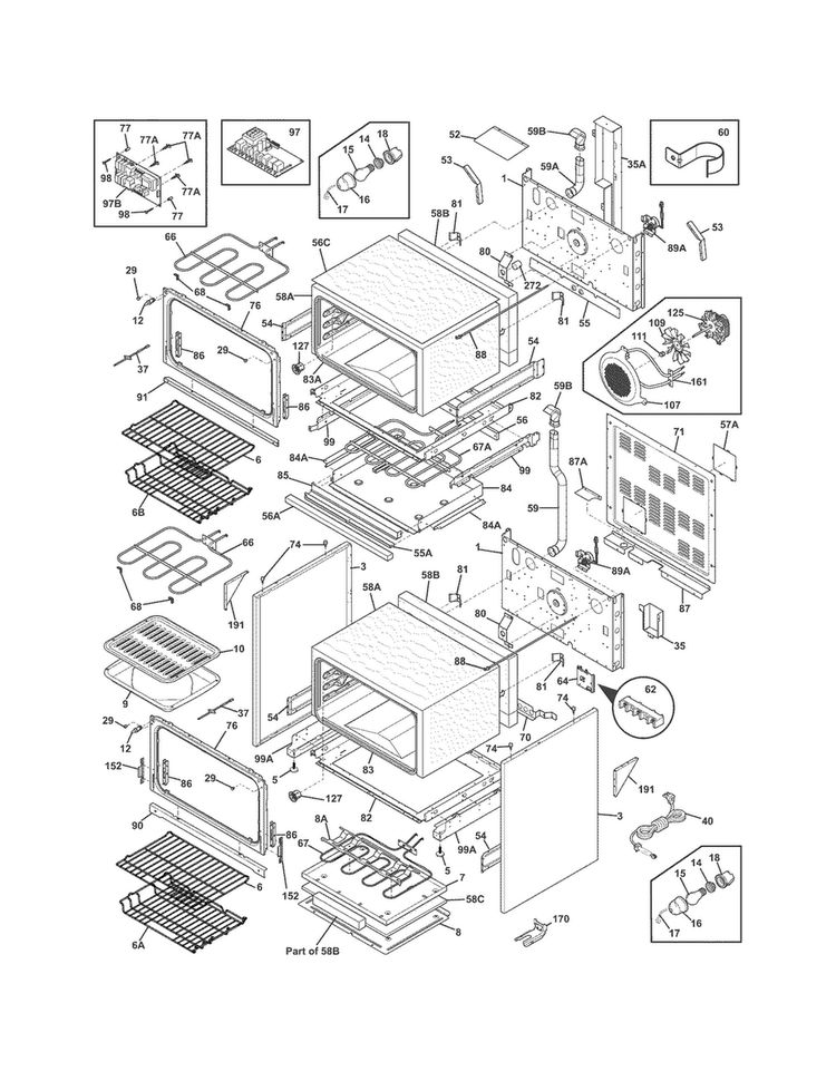 Body Diagram and Parts List for CGEF306TMFC  Frigidaire Range