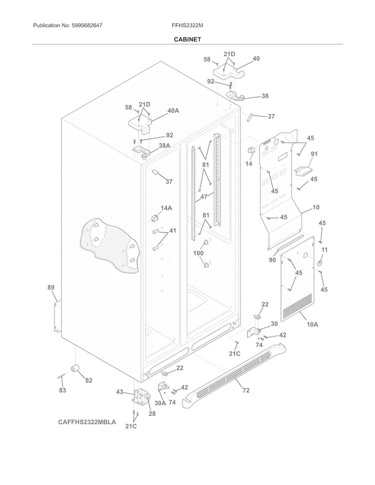 Cabinet Diagram and Parts List for FFHS2322MSLA  Frigidaire Refrigerator
