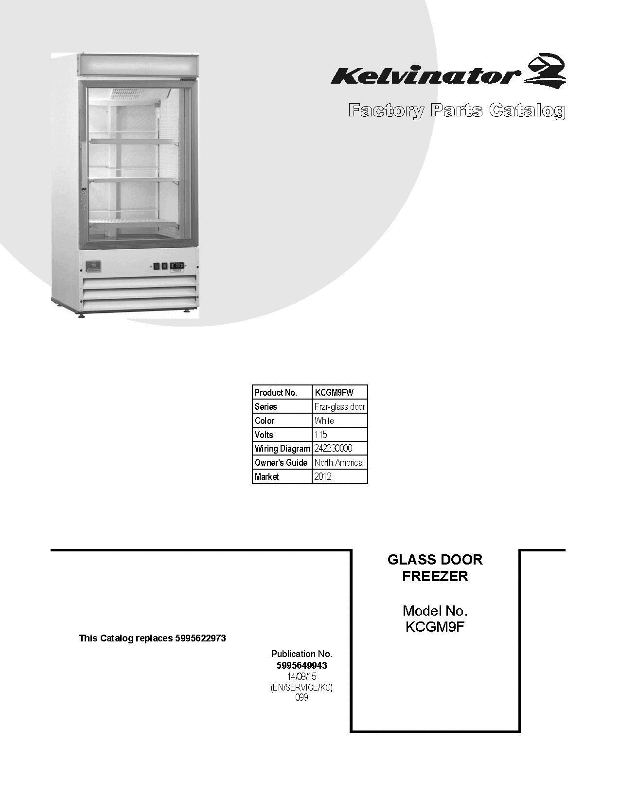 01 - COVER SHEET Diagram and Parts List for KCGM9FW  Frigidaire Freezer
