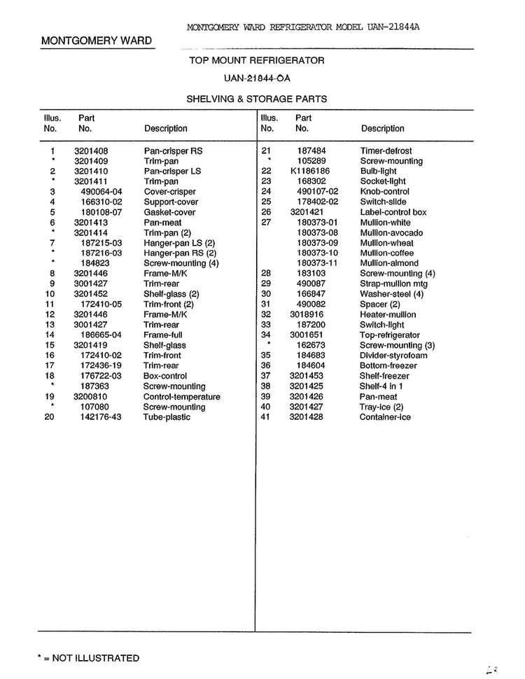 Shelving And Storage Parts Page 2 Diagram and Parts List for 21844A  Frigidaire Refrigerator