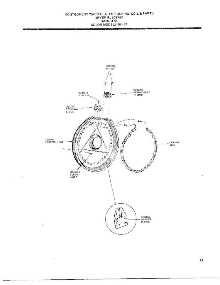 Heater Housing, Coil And Parts Diagram and Parts List for 7347A  Frigidaire Dryer