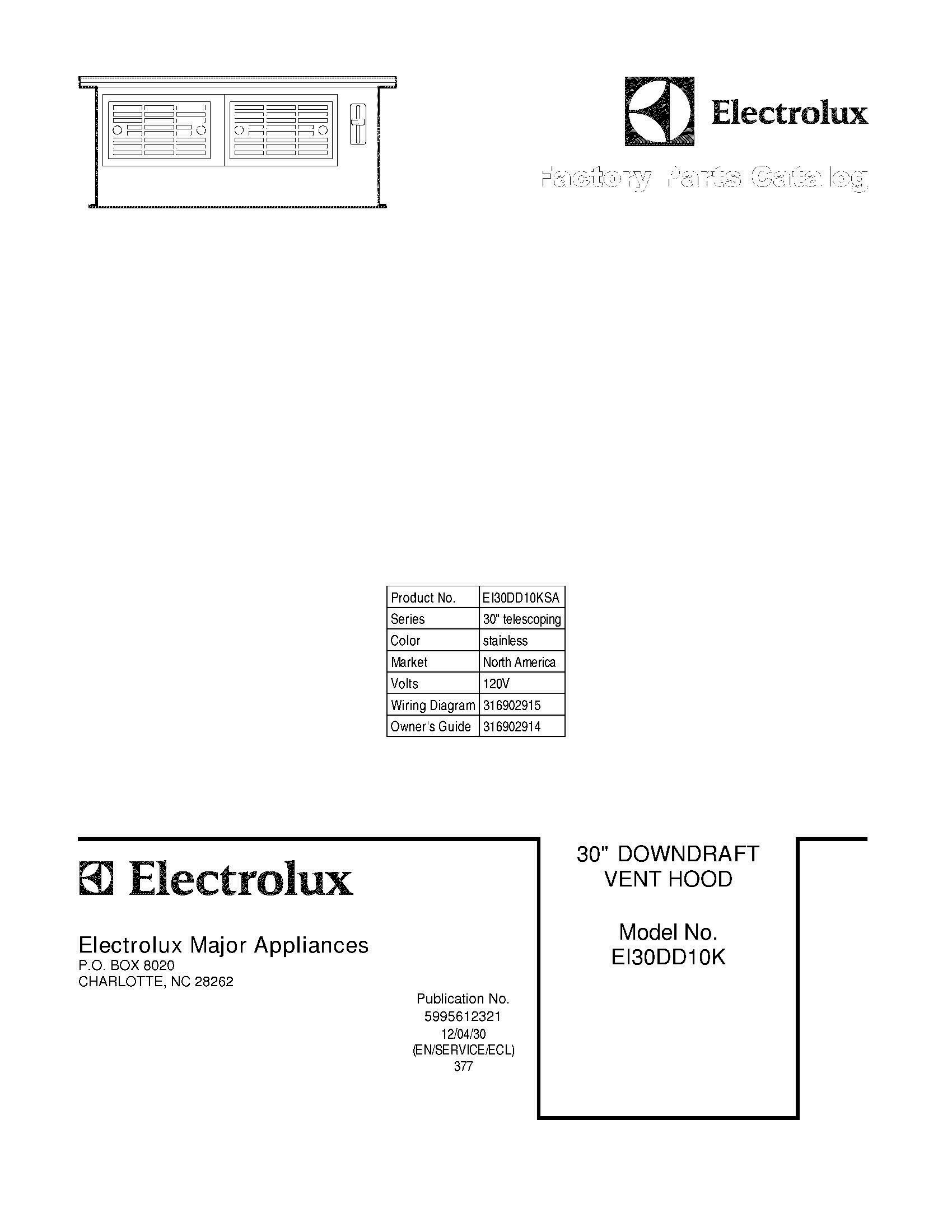 01 - COVER Diagram and Parts List for EI30DD10KSA  Frigidaire Range Hood