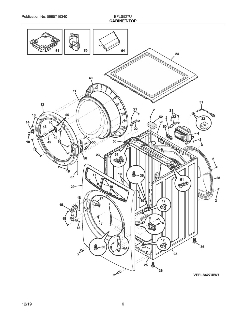 Cabinet/top Diagram and Parts List for EFLS527UIW1  Frigidaire Washer