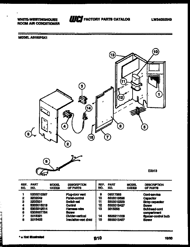 ELECTRICAL PARTS Diagram and Parts List for AS182P2K1  Frigidaire Air Conditioner
