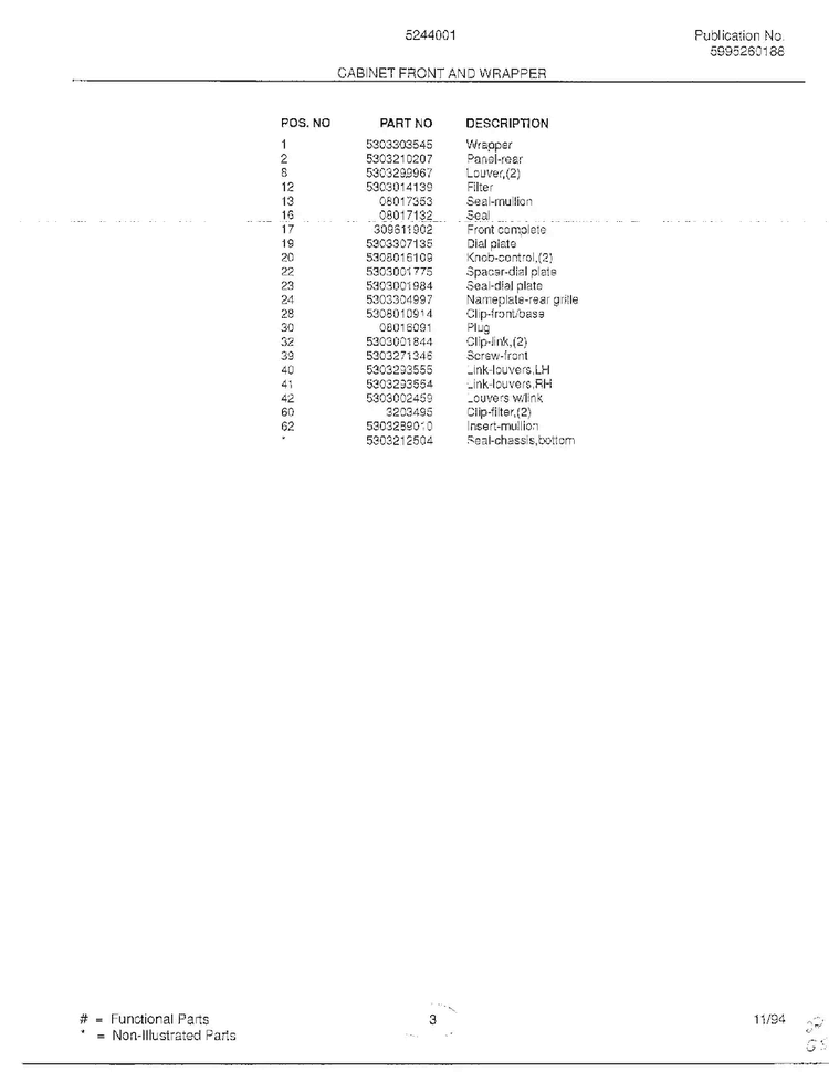 Cabinet Front And Wrapper Page 2 Diagram and Parts List for 5244001A  Frigidaire Air Conditioner