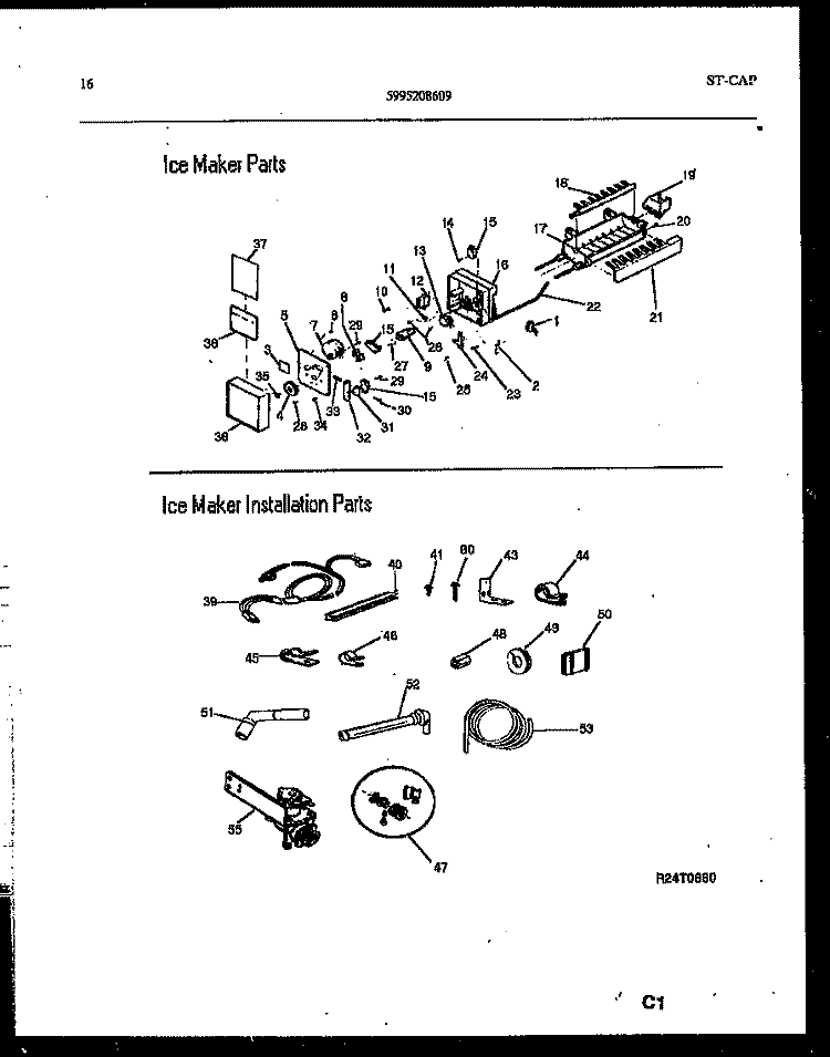 ICE MAKER AND INSTALLATION PARTS Diagram and Parts List for FPES19TIPW0  Frigidaire Refrigerator