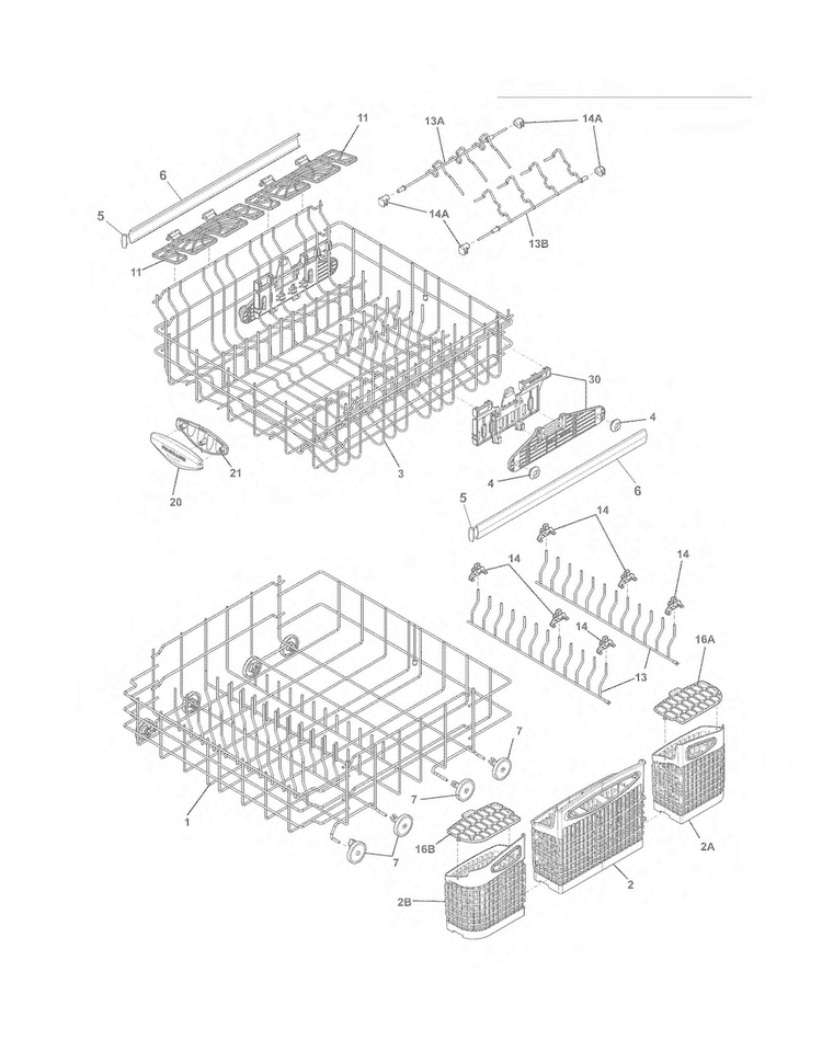 Racks Diagram and Parts List for FGHD2465NF0A  Frigidaire Dishwasher