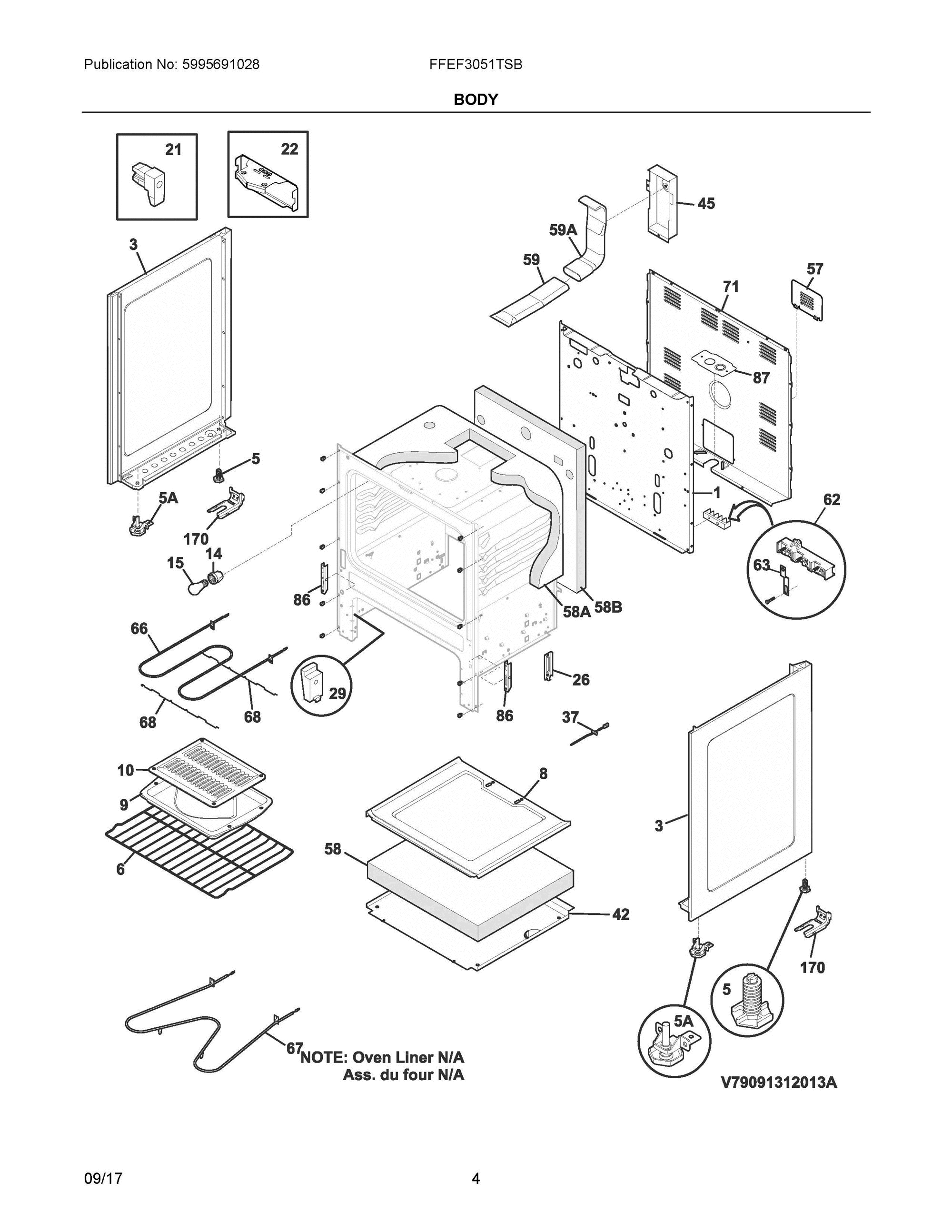 03 - BODY Diagram and Parts List for FFEF3051TSB  Frigidaire Range
