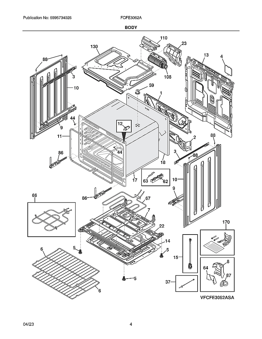 Body Diagram and Parts List for FCFE3062AWB  Electrolux Range