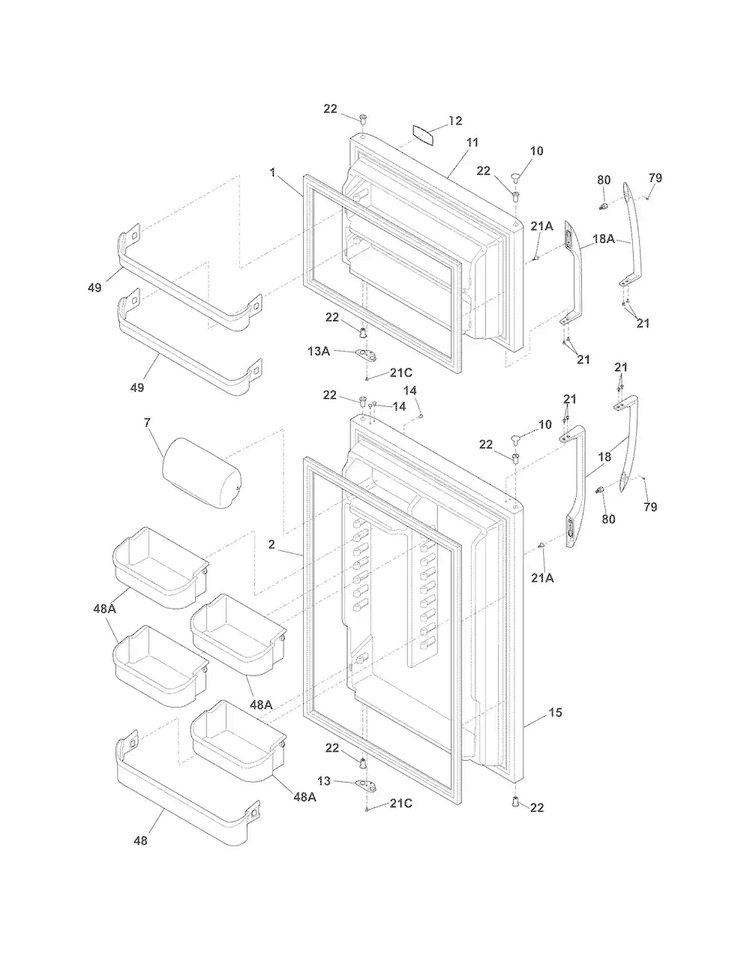 Doors Diagram and Parts List for DFHT1843MW6  Frigidaire Refrigerator