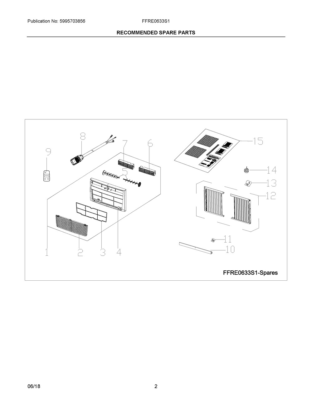 Recommended Spare Parts Diagram and Parts List for FFRE0633S14  Frigidaire Air Conditioner