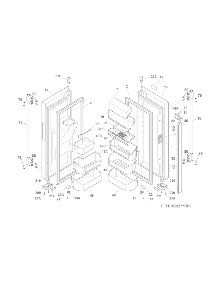 Fresh Food Doors Diagram and Parts List for FPBC2277RF2  Frigidaire Refrigerator