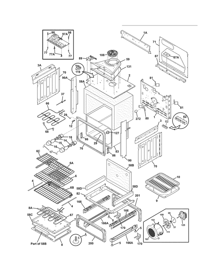Body Diagram and Parts List for FGES3065KBF  Frigidaire Range