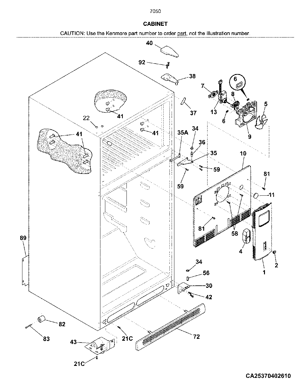 Cabinet Diagram and Parts List for 25370504618  Kenmore Refrigerator