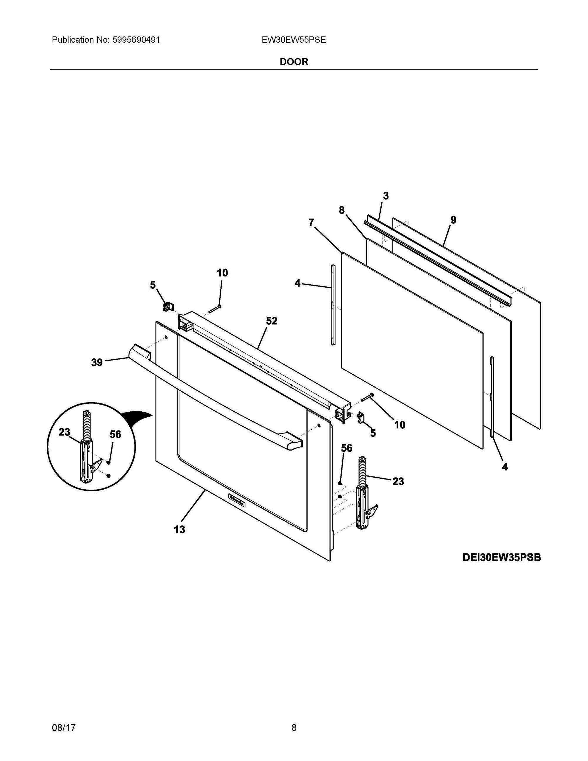 04 - DOOR Diagram and Parts List for EW30EW55PSE  Frigidaire Wall Oven