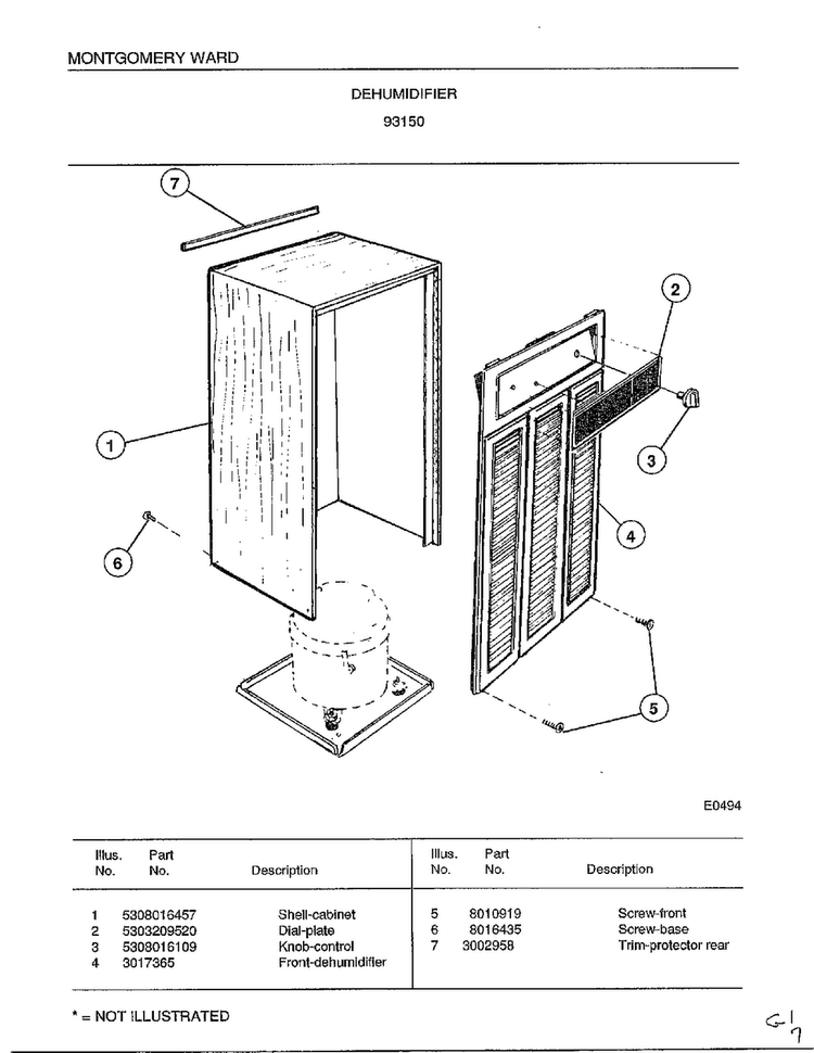 Dehumidifier Diagram and Parts List for 80849A  Frigidaire Freezer