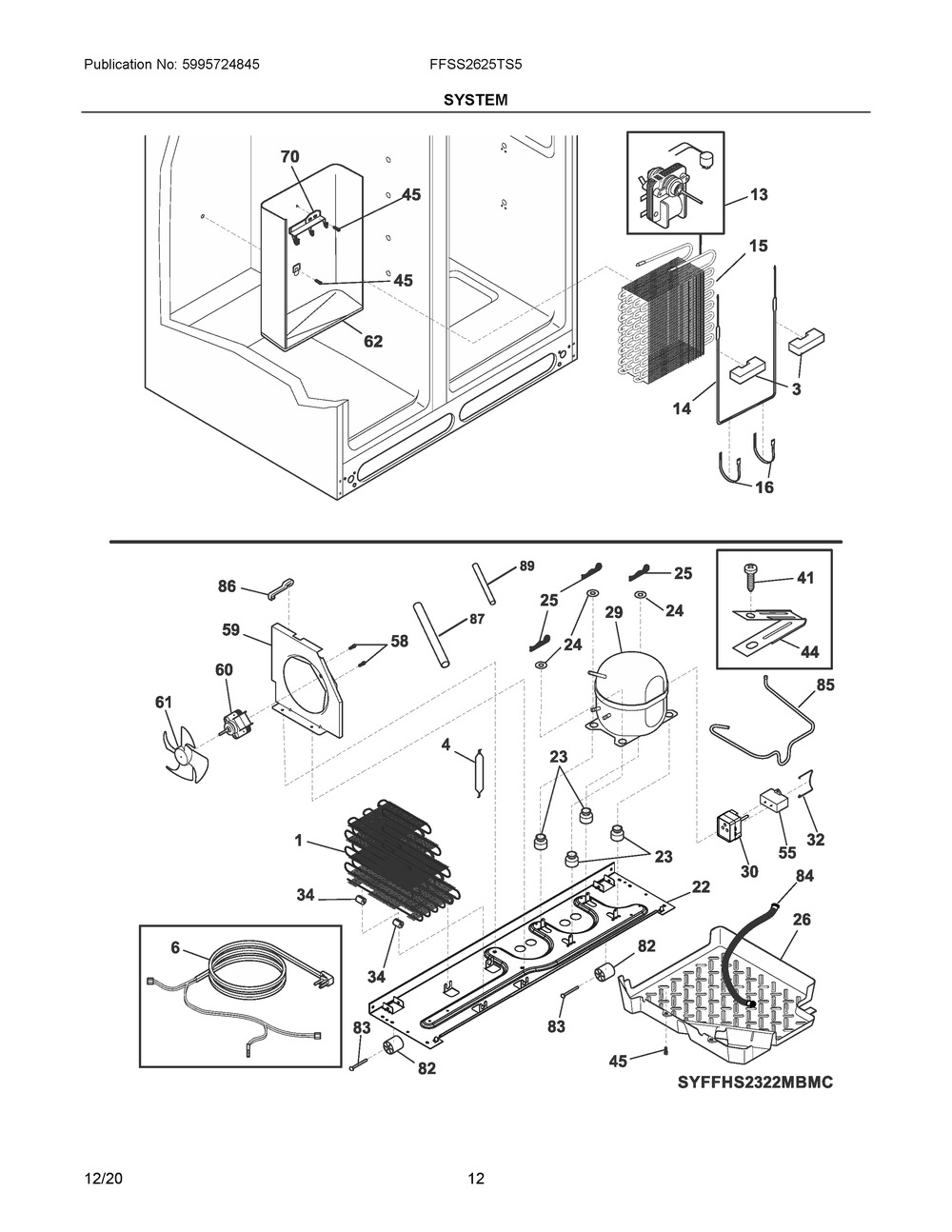 System Diagram and Parts List for FFSS2625TS5  Frigidaire Refrigerator
