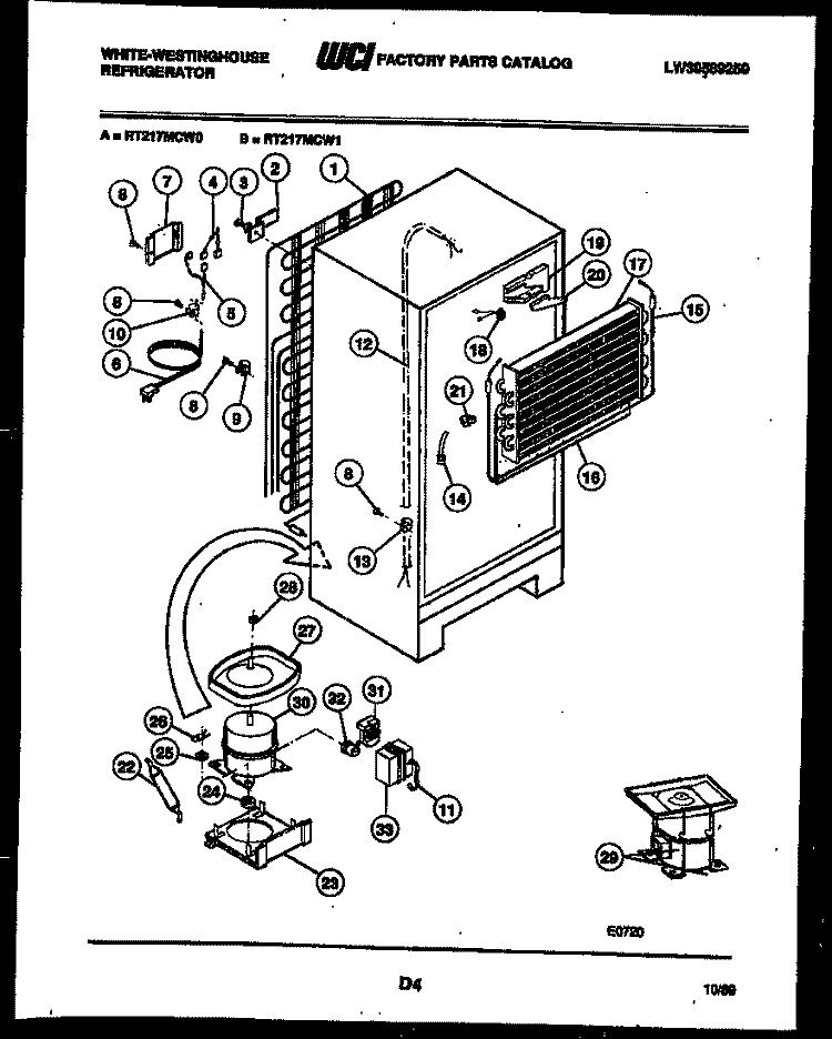SYSTEM AND AUTOMATIC DEFROST PARTS Diagram and Parts List for RT217MCW0  Frigidaire Refrigerator