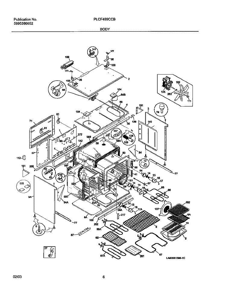 BODY Diagram and Parts List for PLCF489CCB  Frigidaire Range