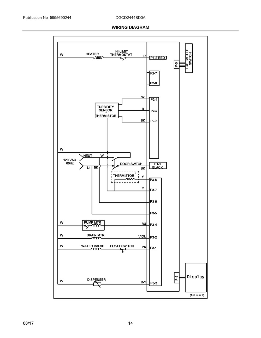 Wiring Diagram Diagram and Parts List for DGCD2444SD0A  Frigidaire Dishwasher