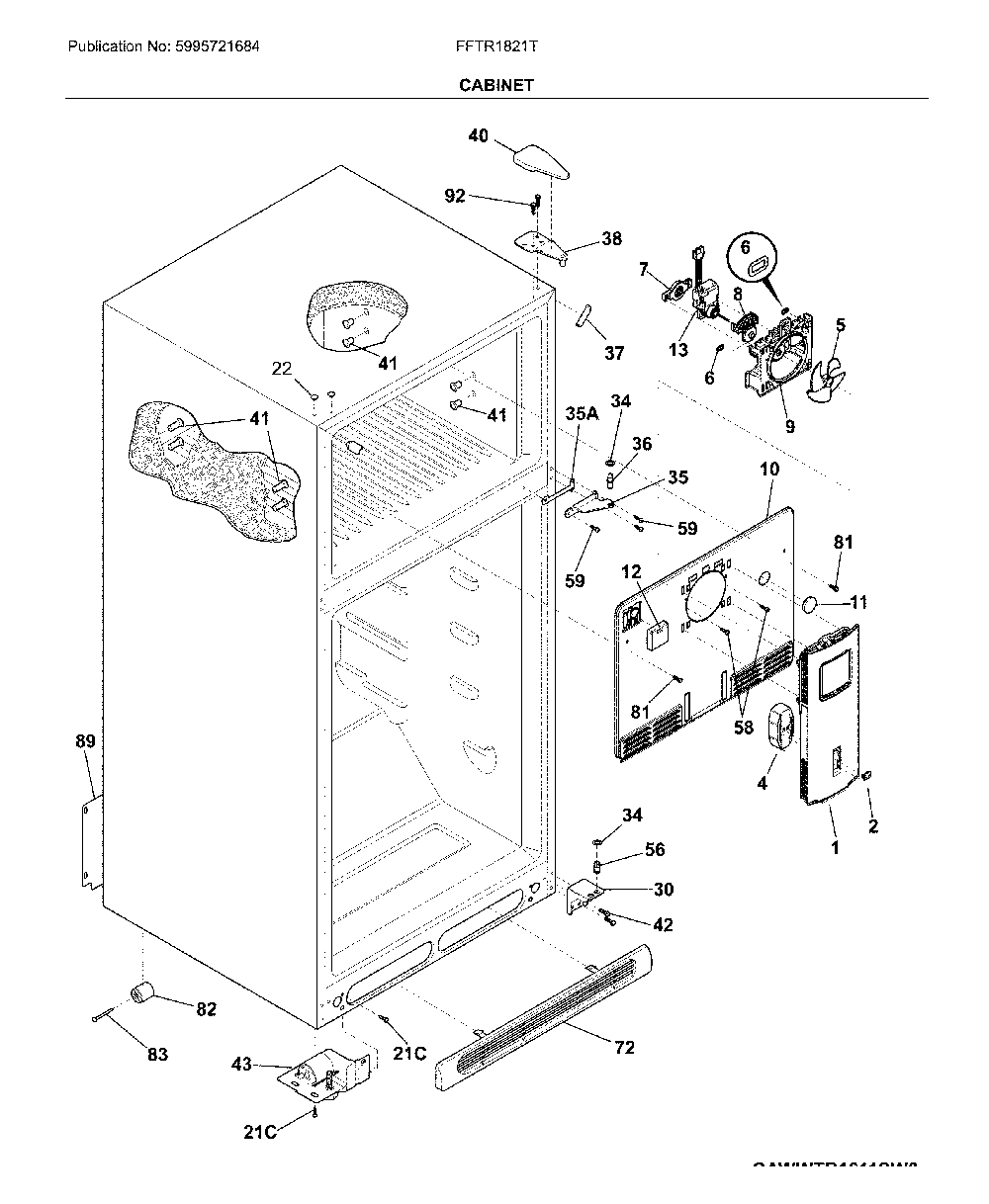 Cabinet Diagram and Parts List for FFTR1821TDA  Frigidaire Refrigerator