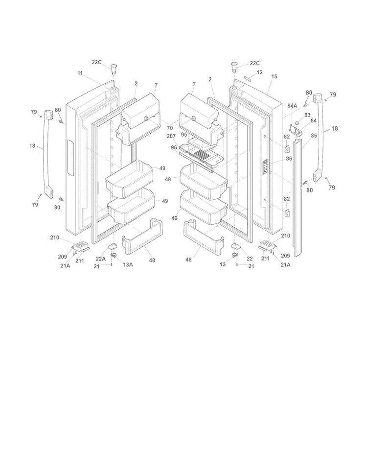 Fresh Food Doors Diagram and Parts List for EI27BS16JB6  Electrolux Refrigerator
