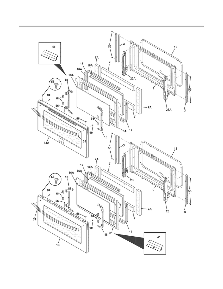 Doors Diagram and Parts List for CGEF306TMFB  Frigidaire Range