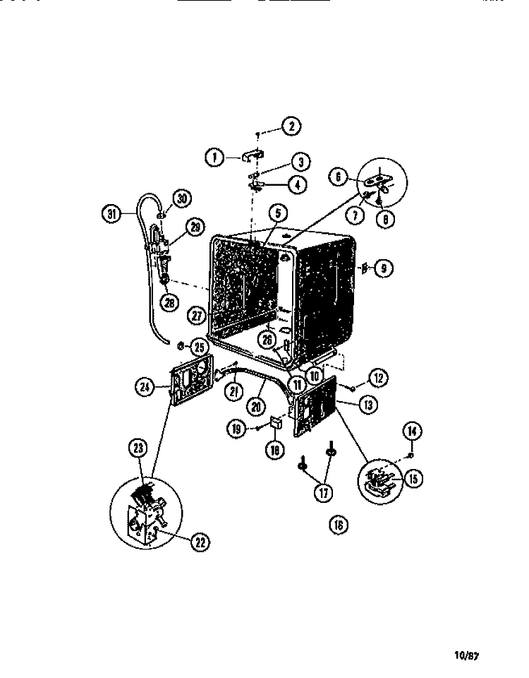 INNER TUB, COMPONENTS Diagram and Parts List for DW4500FW1  Frigidaire Dishwasher