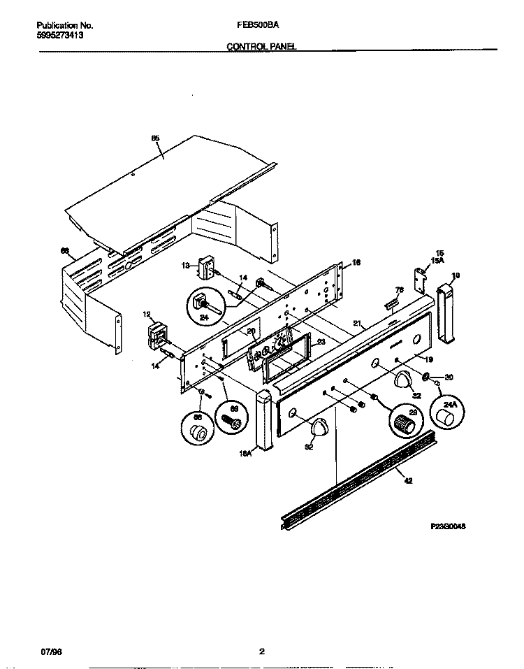 CONTROL PANEL Diagram and Parts List for FEB500BAB6  Frigidaire Wall Oven