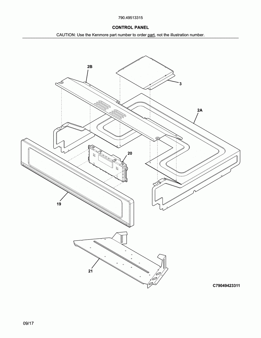 Control panel Diagram and Parts List for 79049513315  Kenmore Wall Oven