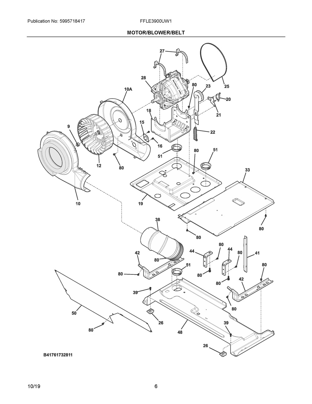 Motor/blower/belt Diagram and Parts List for FFLE3900UW1  Frigidaire Washer Dryer Combo