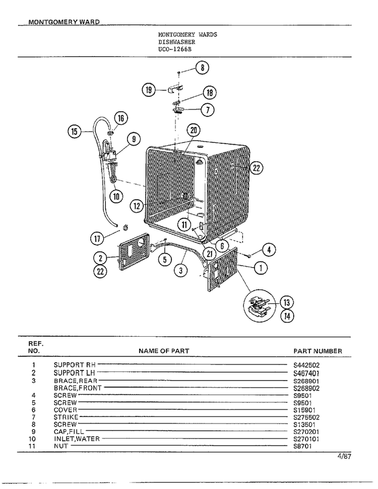 Dishwasher Page 2 Diagram and Parts List for 1266B  Frigidaire Dishwasher