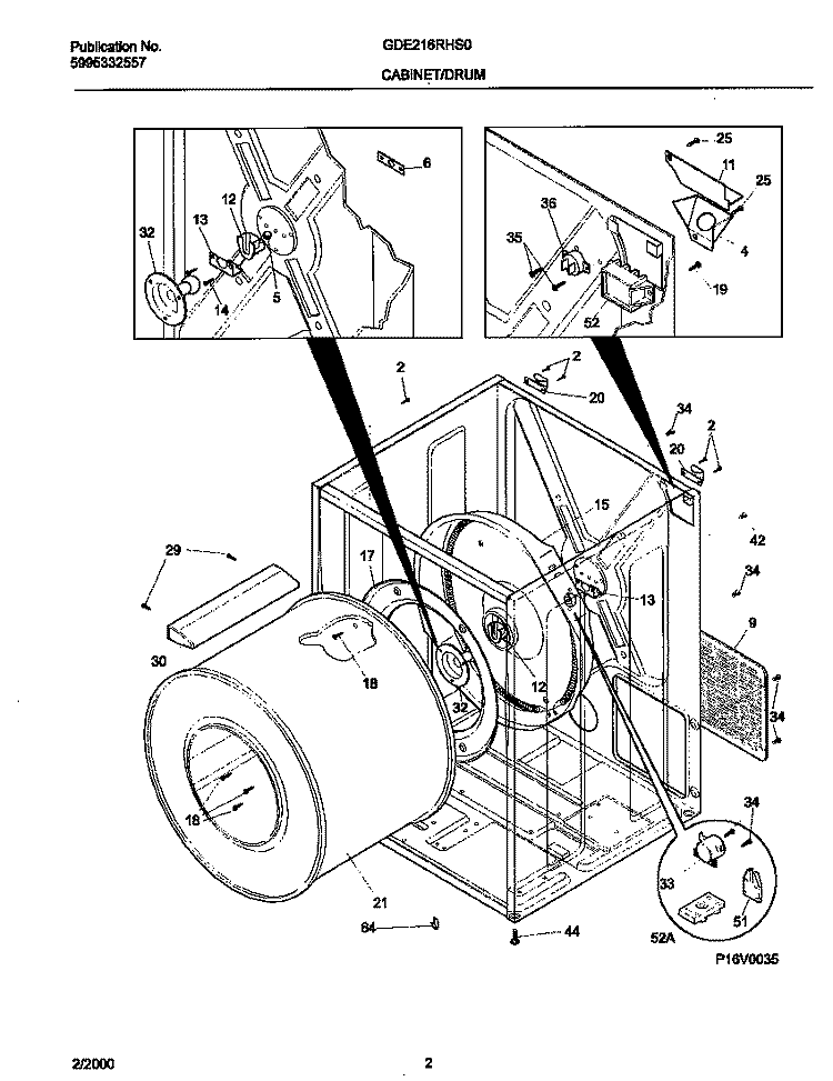 P16V0035 DRY CAB, HEATER Diagram and Parts List for GDE216RHS0  Gibson Dryer