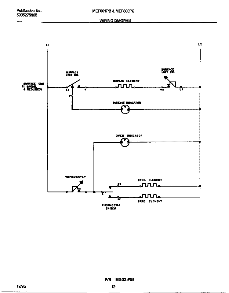 WIRING DIAGRAM Diagram and Parts List for MEF303PCWC  Frigidaire Range