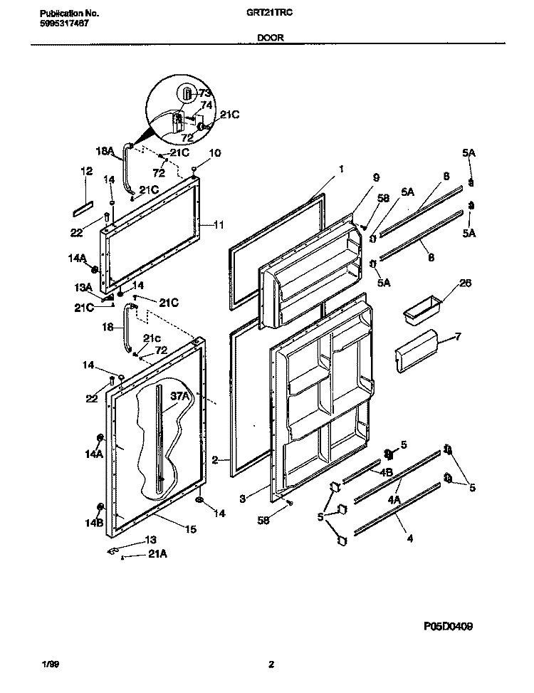 DOOR Diagram and Parts List for GRT21TRCW2  Gibson Refrigerator